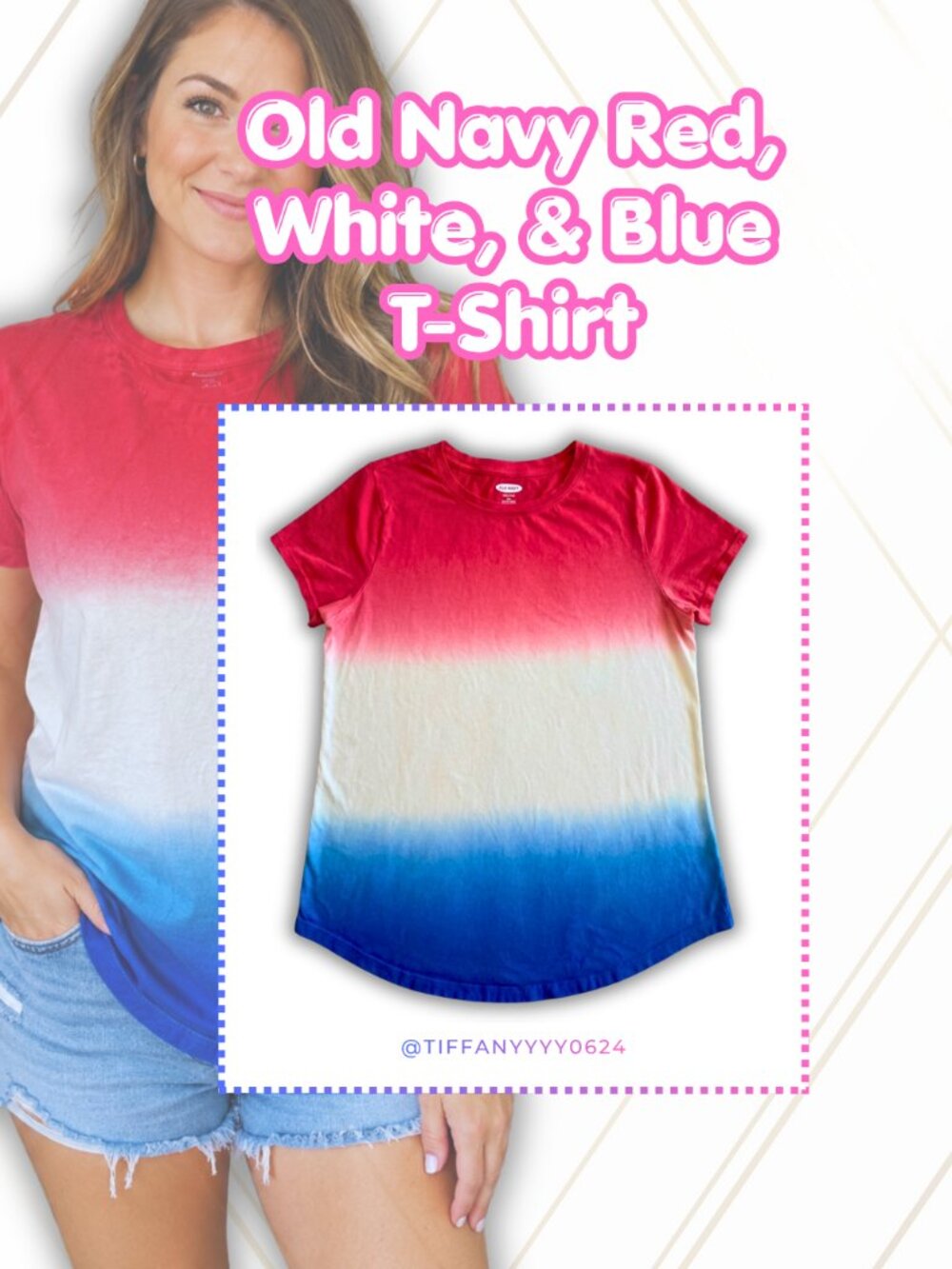 👚 Old Navy Red White & Blue Ombre Short Sleeve Tee・Size M